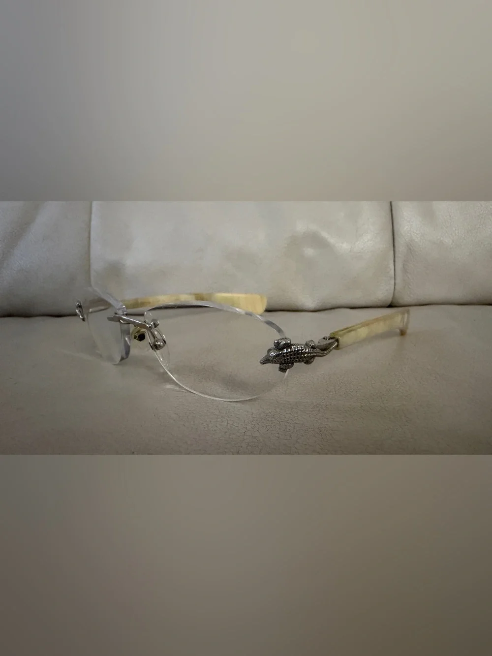 Kieselstein-Cord Thats A Croc Rimless Eyeglasses Silver Buffalo Horn Glasses